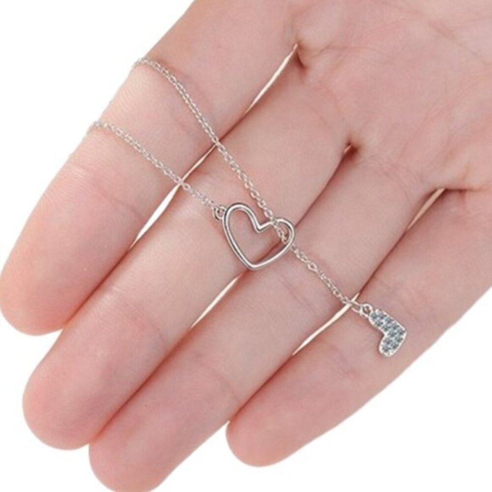 925 Sterling Silver Heart with  Cubic Zirconia Heart Tassel Drop Necklace